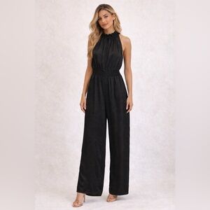 NWT Black Jumpsuit Romper Sleeveless Wide Leg Chic Wedding Guest Cocktail Size S